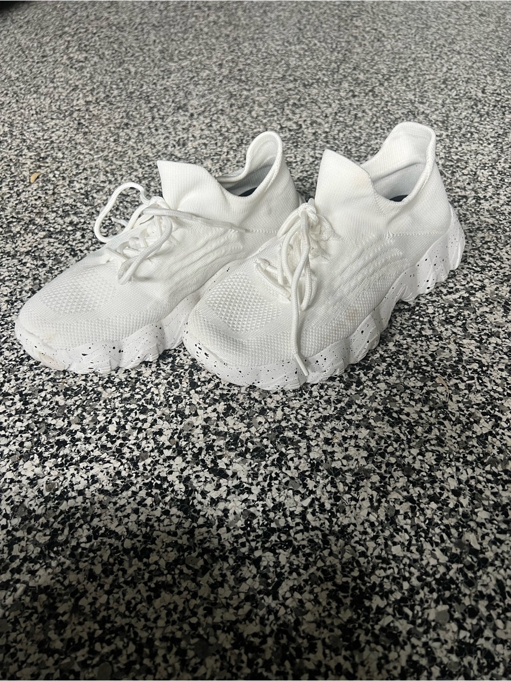 Women's White Knit Lace-Up Slip-On Sneakers